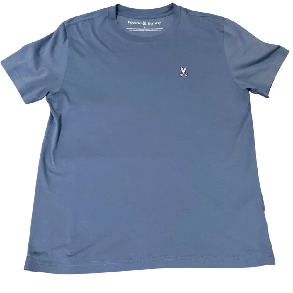Psycho Bunny Kids Blue Pima Cotton Short Sleeve Logo T-Shirt Size 4